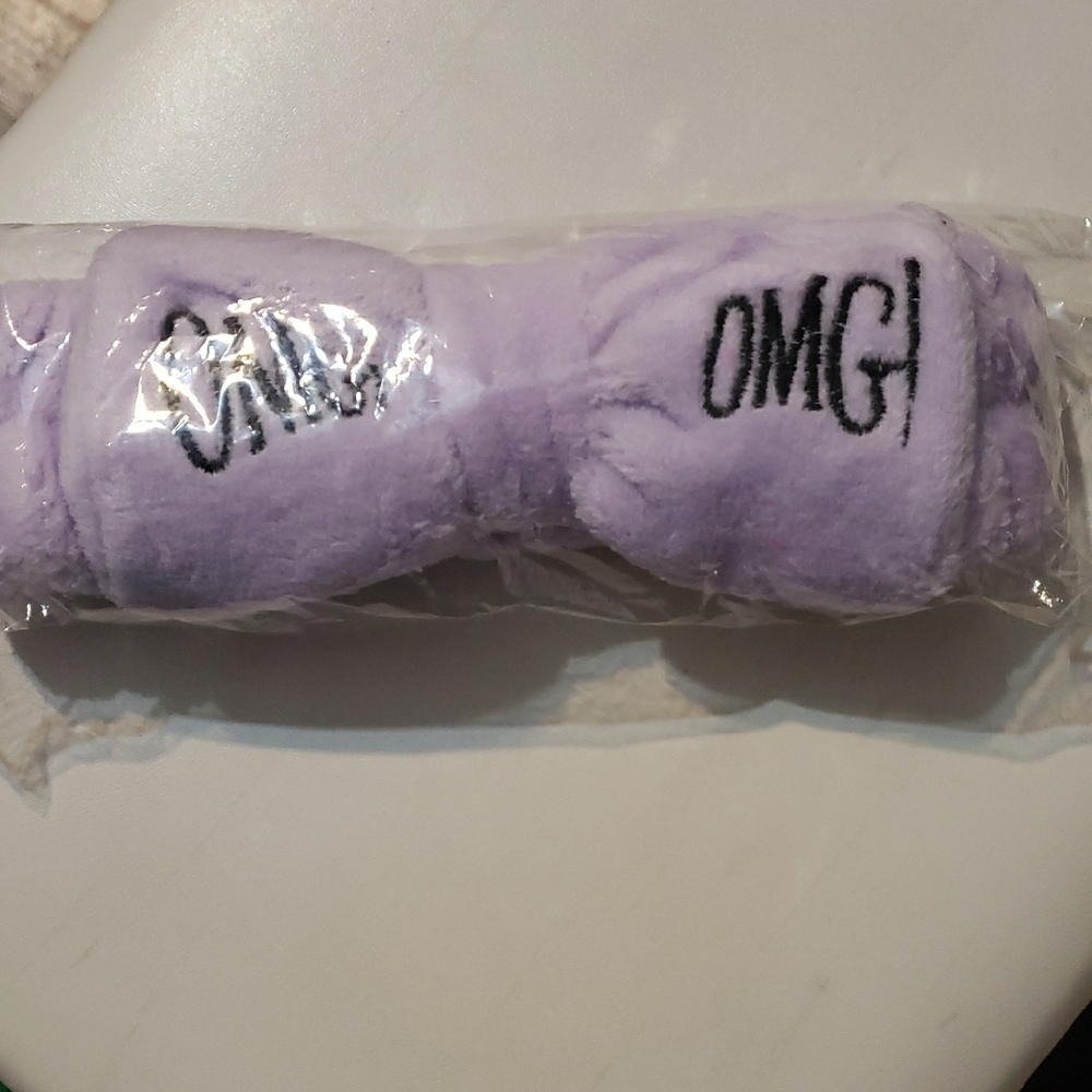 Lavender Plush Headband with Embroidered Text